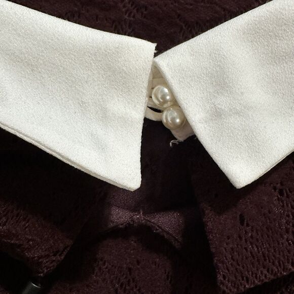 NWT Karl Lagerfeld Women's Peter Pan Collar Gothcore Lace Blouse Pearl Buttons - Picture 6 of 8